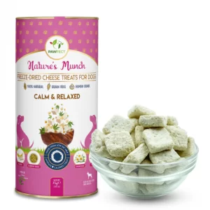 Snacks FRESH FREEZE DRIED - CALM & RELAXED - Queijo, banana, Sem. Abóbora, Camomila e óleo CBD (liofilizados) (calmante natural e reduz dores articulares)